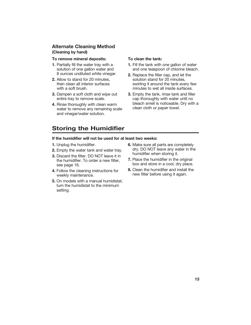 Storing the humidifier | Hamilton Beach 840074800 User Manual | Page 13 / 16