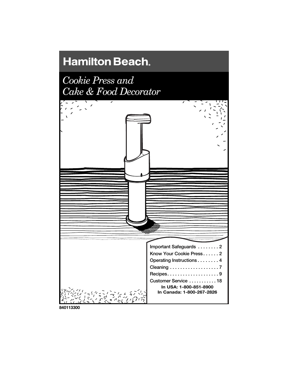 Hamilton Beach Cookie Press and Cake & Food Decorator User Manual | 18 pages