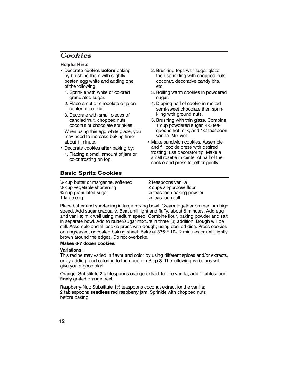 Cookies | Hamilton Beach Cookie Press and Cake & Food Decorator User Manual | Page 12 / 18