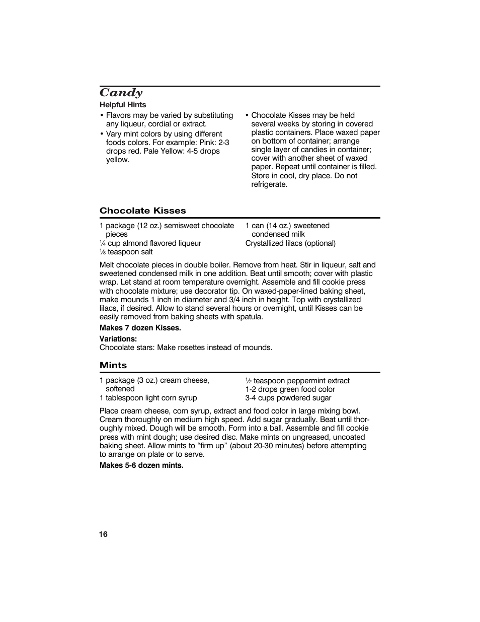 Candy | Hamilton Beach Cookie Press and Cake & Food Decorator User Manual | Page 16 / 18
