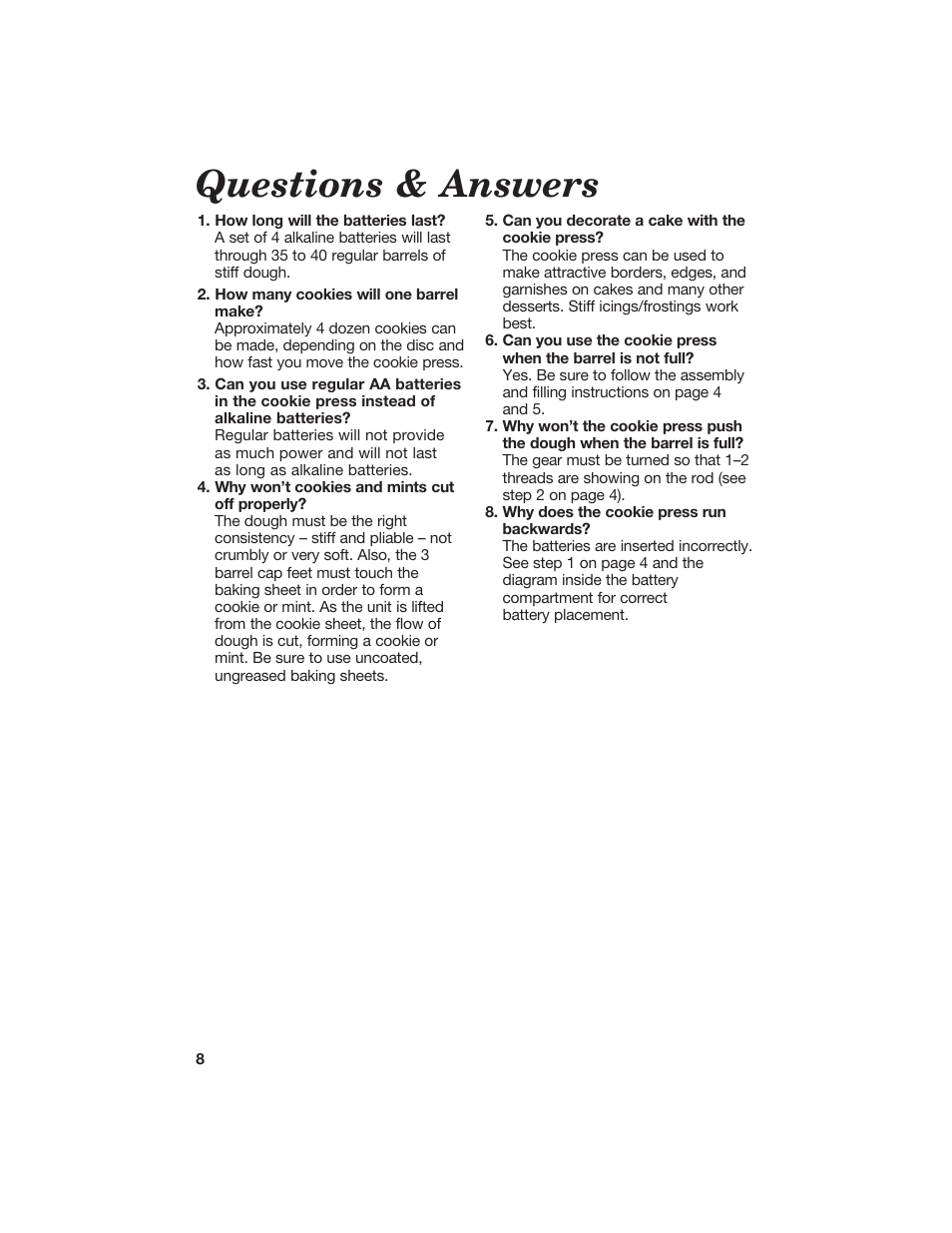 Questions & answers | Hamilton Beach Cookie Press and Cake & Food Decorator User Manual | Page 8 / 18