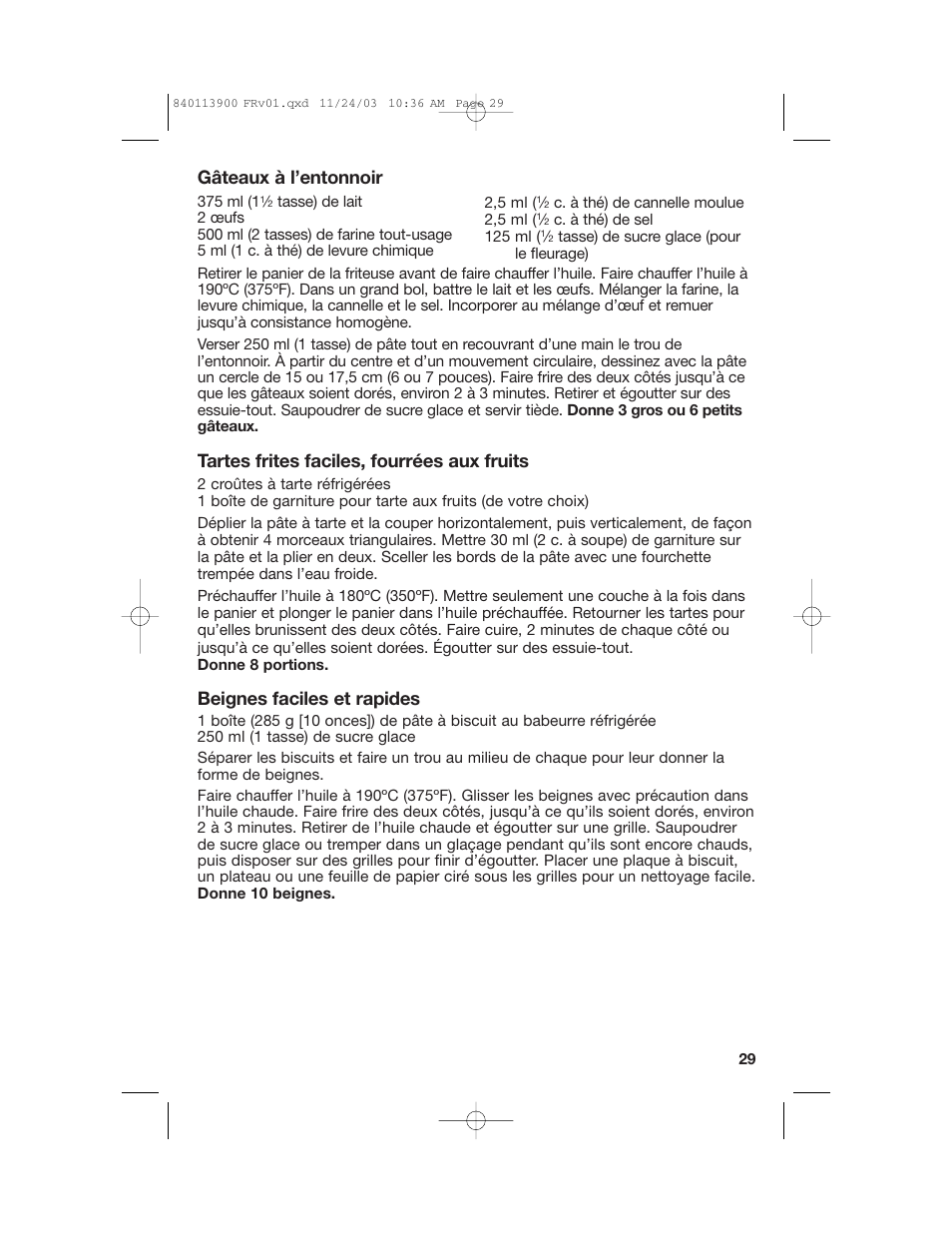 Gâteaux à l’entonnoir, Tartes frites faciles, fourrées aux fruits, Beignes faciles et rapides | Hamilton Beach 35015 User Manual | Page 29 / 44