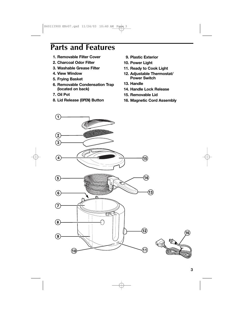 Parts and features | Hamilton Beach 35015 User Manual | Page 3 / 44