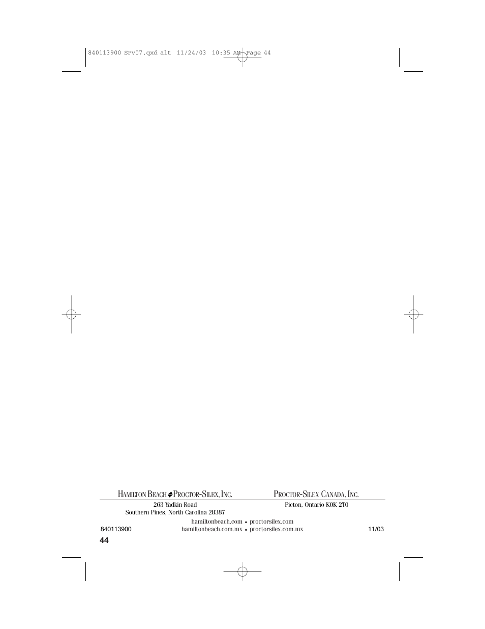 Hamilton Beach 35015 User Manual | Page 44 / 44