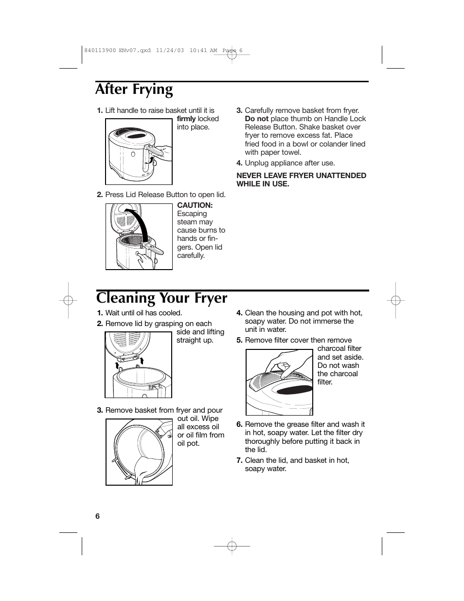 After frying cleaning your fryer | Hamilton Beach 35015 User Manual | Page 6 / 44