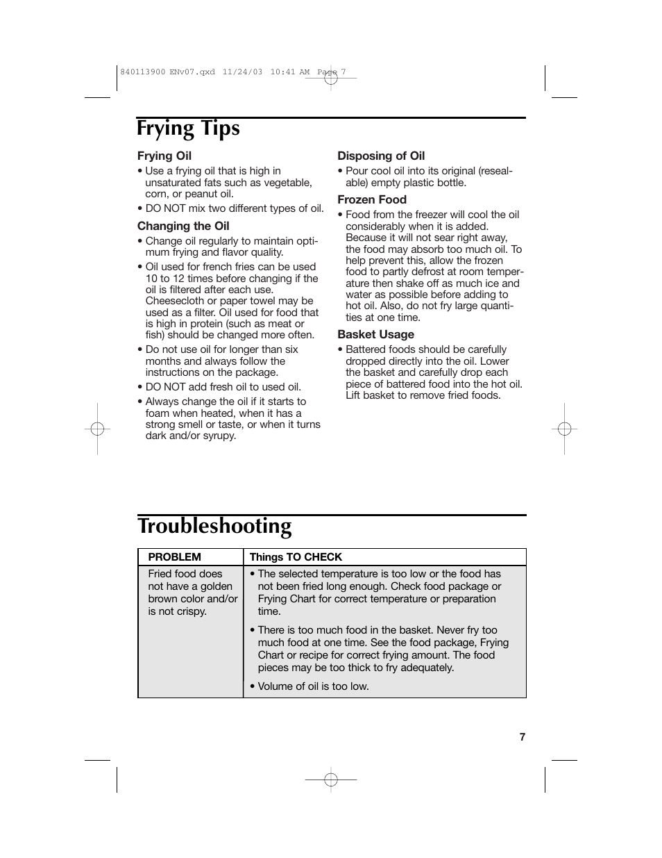 Frying tips troubleshooting | Hamilton Beach 35015 User Manual | Page 7 / 44