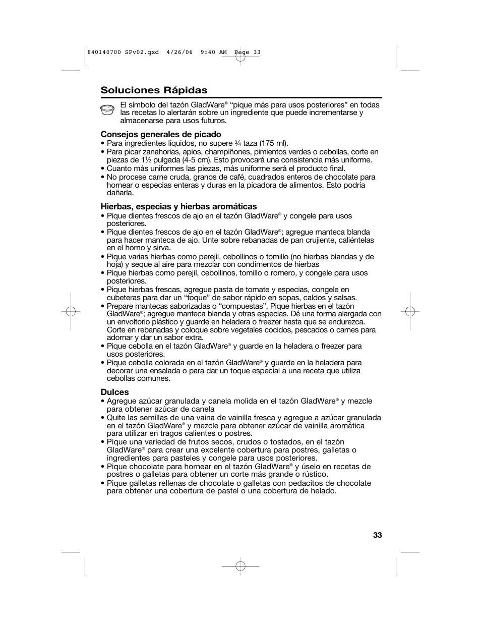 Soluciones rápidas | Hamilton Beach change-a-bowl 72850 User Manual | Page 33 / 44