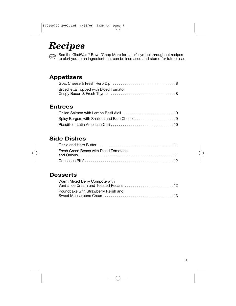 Recipes, Appetizers, Entrees | Side dishes, Desserts | Hamilton Beach change-a-bowl 72850 User Manual | Page 7 / 44