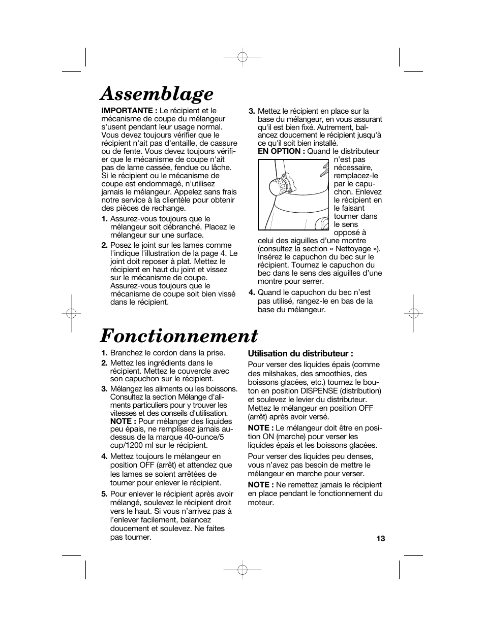 Assemblage, Fonctionnement | Hamilton Beach 54616C User Manual | Page 13 / 28
