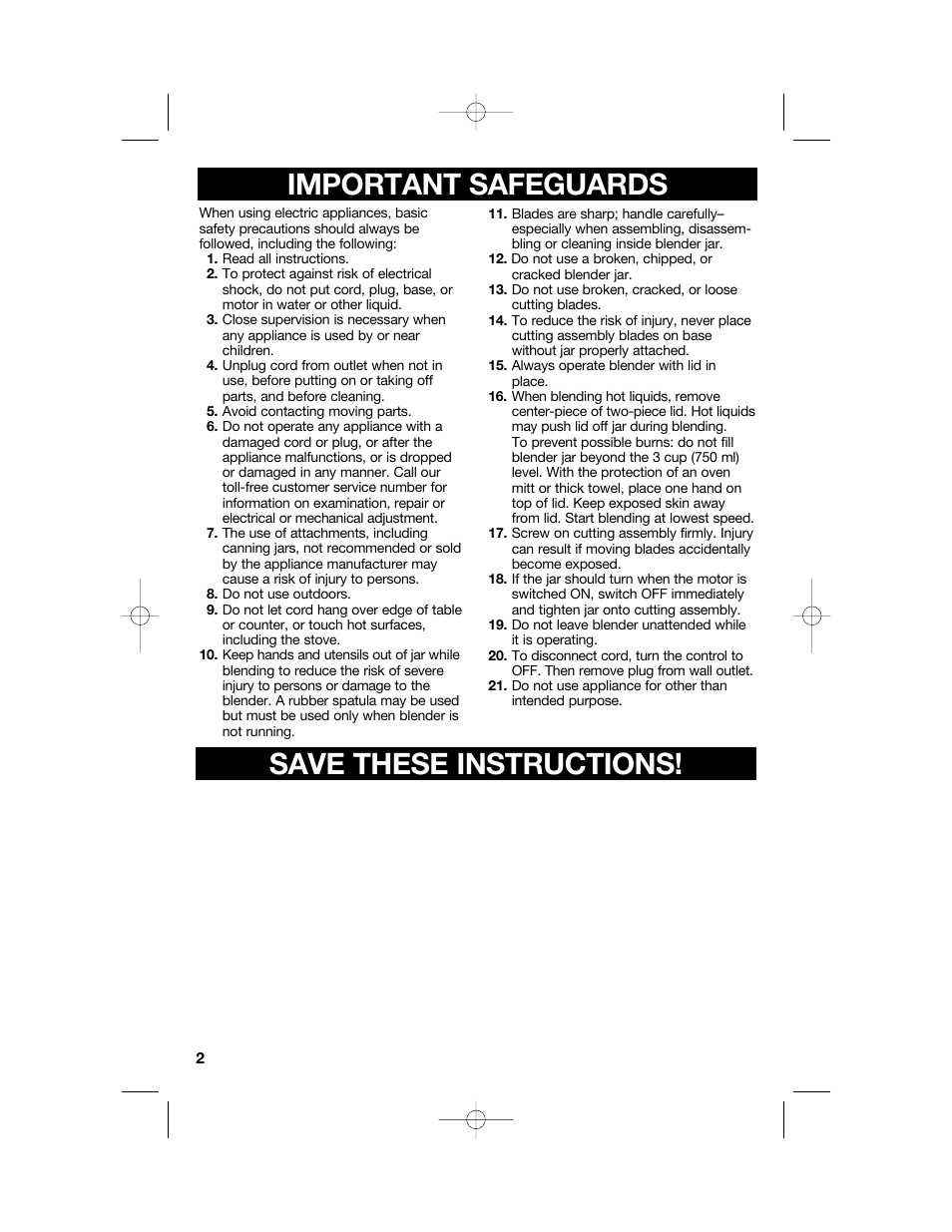 Important safeguards save these instructions | Hamilton Beach 54616C User Manual | Page 2 / 28