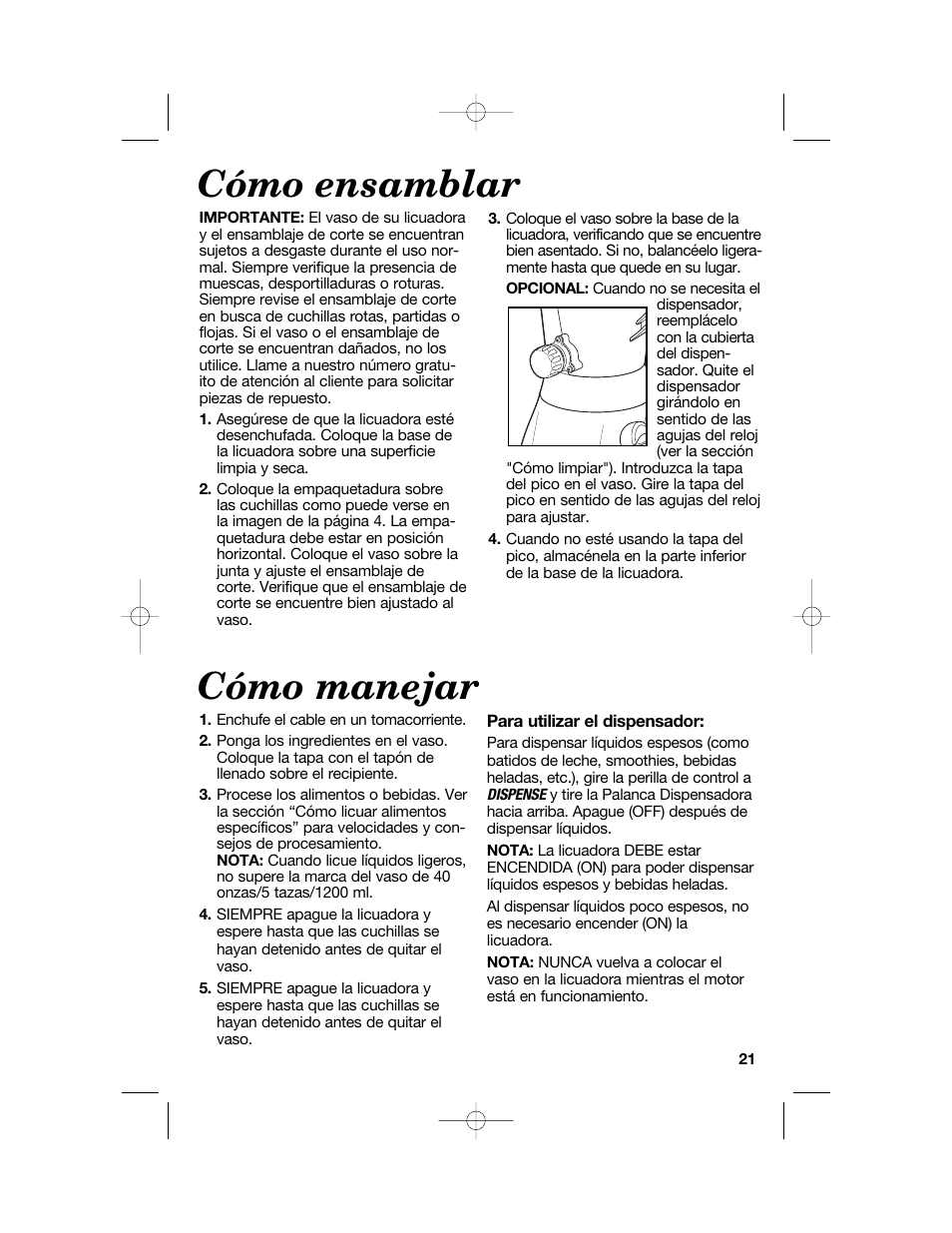 Cómo ensamblar, Cómo manejar | Hamilton Beach 54616C User Manual | Page 21 / 28