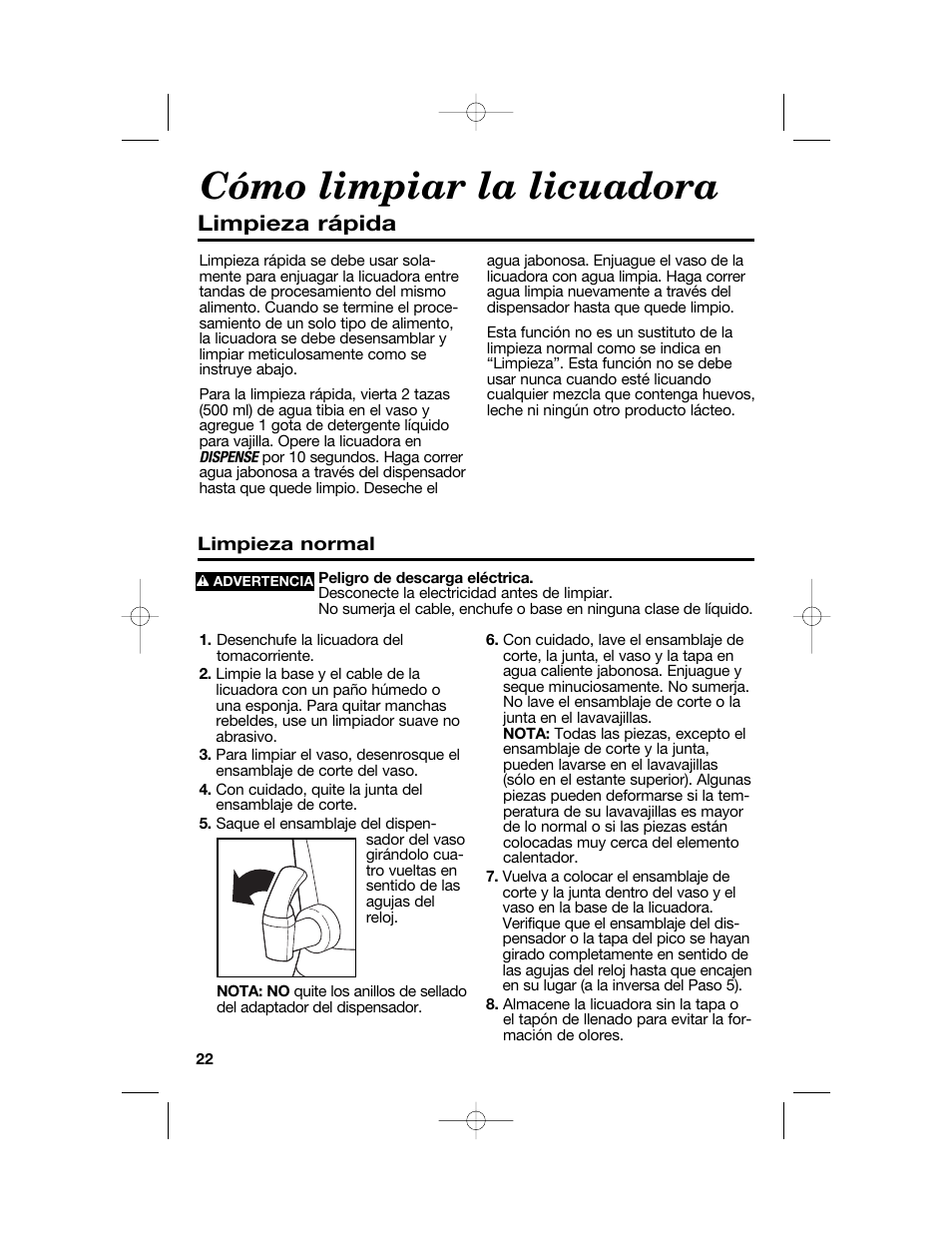 Cómo limpiar la licuadora, Limpieza rápida | Hamilton Beach 54616C User Manual | Page 22 / 28