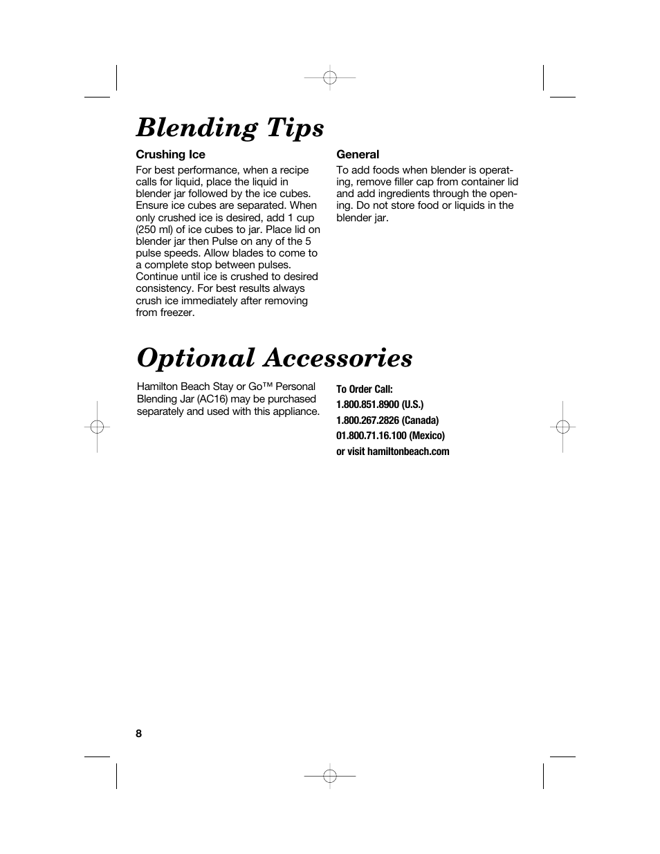 Blending tips optional accessories | Hamilton Beach 54616C User Manual | Page 8 / 28