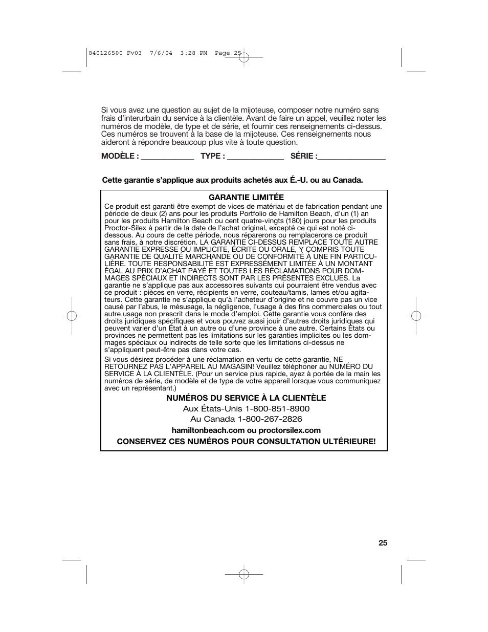 Service à la clientèle | Hamilton Beach 33260 User Manual | Page 25 / 36