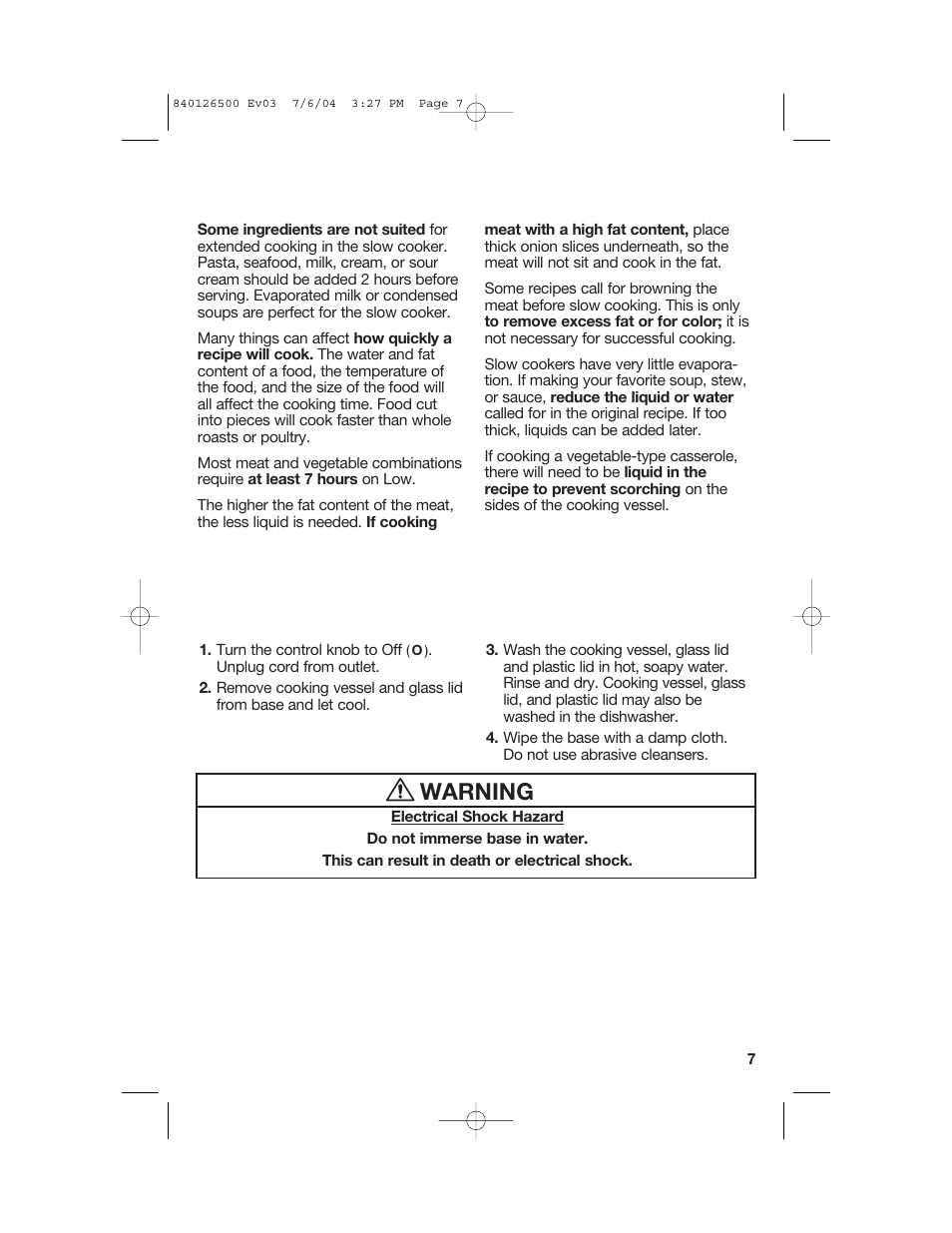 Adapting recipes, Cleaning, Warning | Hamilton Beach 33260 User Manual | Page 7 / 36