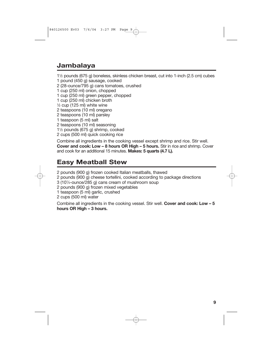 Soups and stews, Jambalaya, Easy meatball stew | Hamilton Beach 33260 User Manual | Page 9 / 36