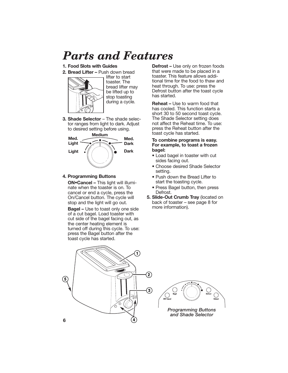 Parts and features | Hamilton Beach All-Metal Toaster User Manual | Page 6 / 16