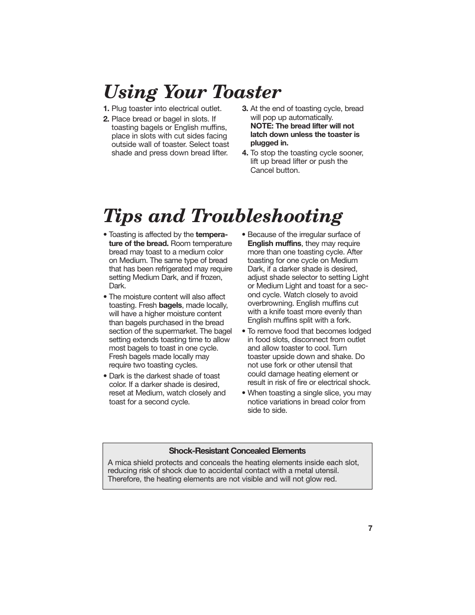 Tips and troubleshooting using your toaster | Hamilton Beach All-Metal Toaster User Manual | Page 7 / 16