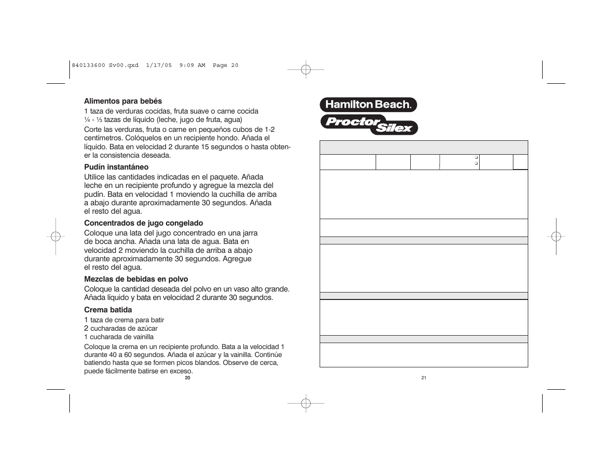 Alimentos para bebés, Póliza de garantía | Hamilton Beach 59725 User Manual | Page 12 / 14