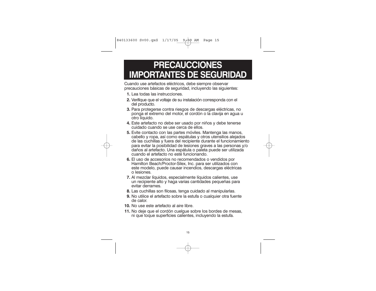 Precaucciones importantes de seguridad | Hamilton Beach 59725 User Manual | Page 9 / 14