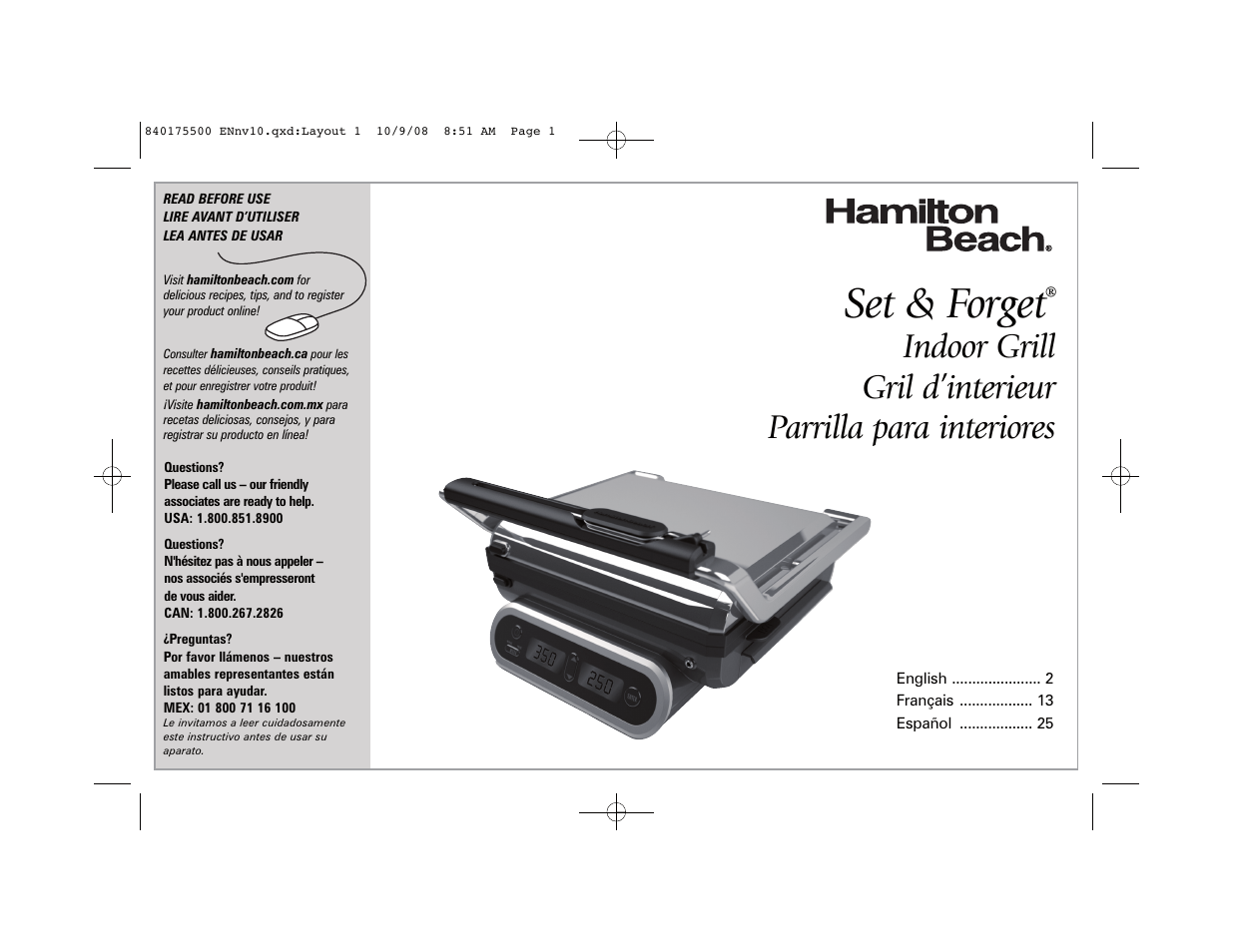 Hamilton Beach Indoor Grill User Manual | 40 pages