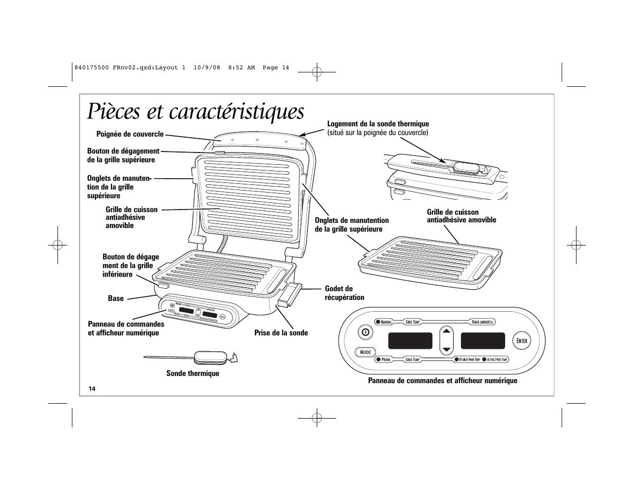 Pièces et caractéristiques | Hamilton Beach Indoor Grill User Manual | Page 14 / 40