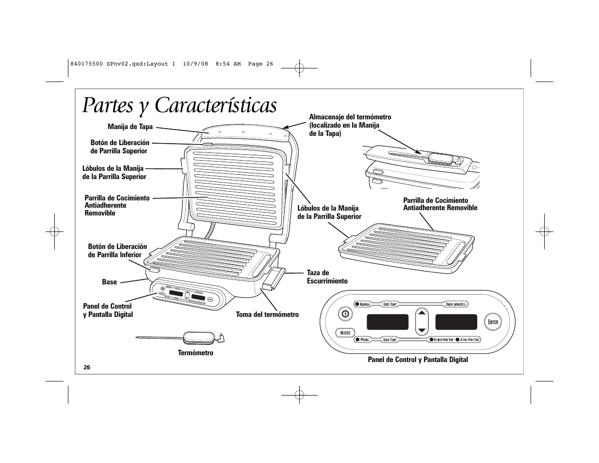 Partes y características | Hamilton Beach Indoor Grill User Manual | Page 26 / 40