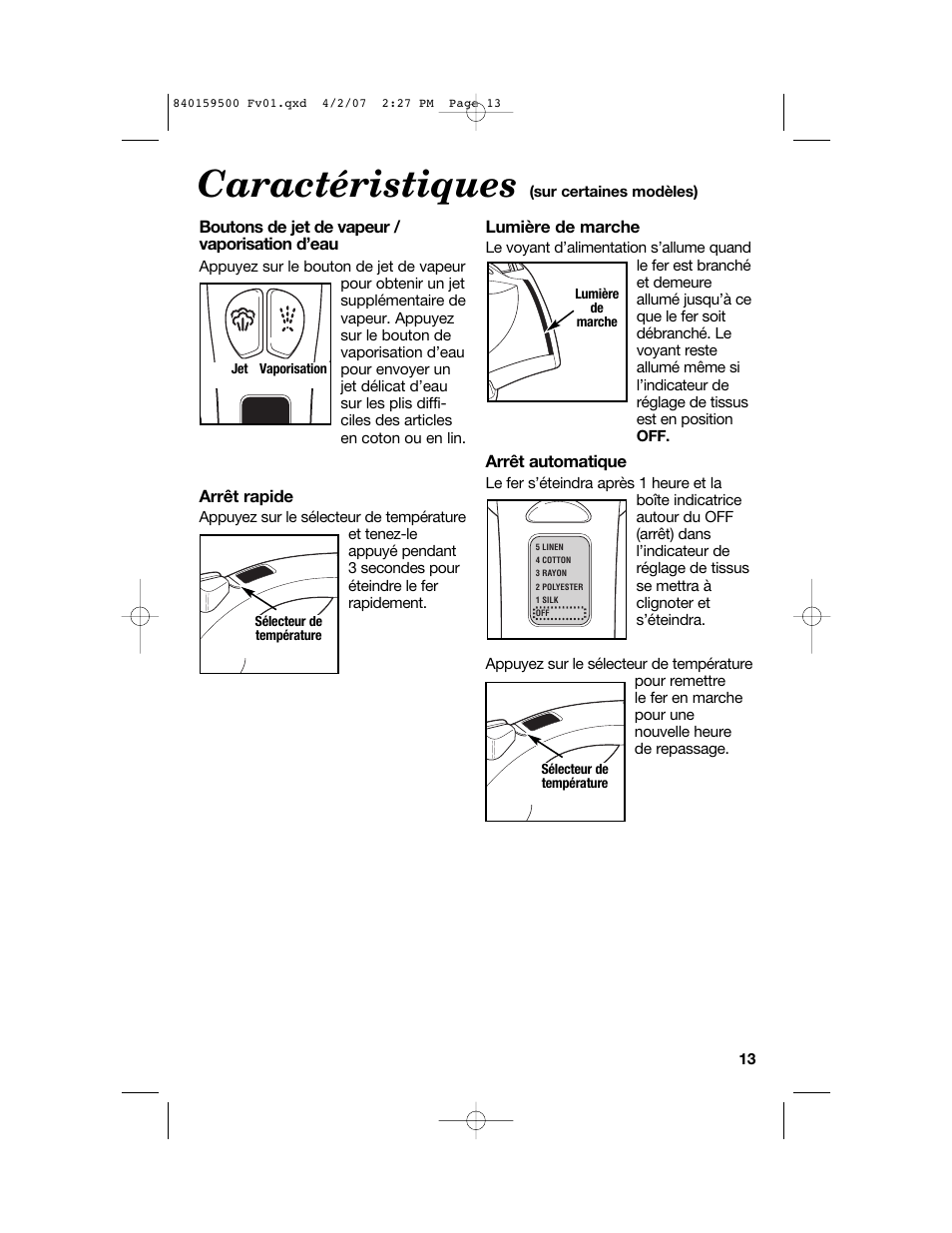 Caractéristiques | Hamilton Beach 840159500 User Manual | Page 13 / 28