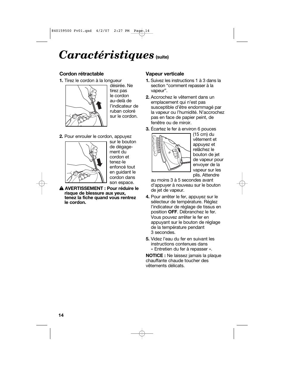 Caractéristiques | Hamilton Beach 840159500 User Manual | Page 14 / 28