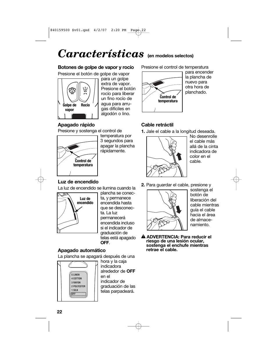 Características | Hamilton Beach 840159500 User Manual | Page 22 / 28