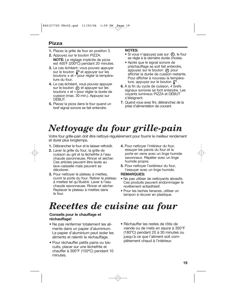 Recettes de cuisine au four, Nettoyage du four grille-pain | Hamilton Beach 31150C User Manual | Page 19 / 36