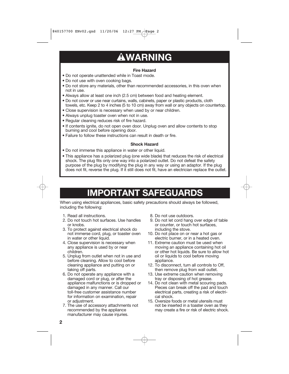 W warning, Important safeguards | Hamilton Beach 31150C User Manual | Page 2 / 36