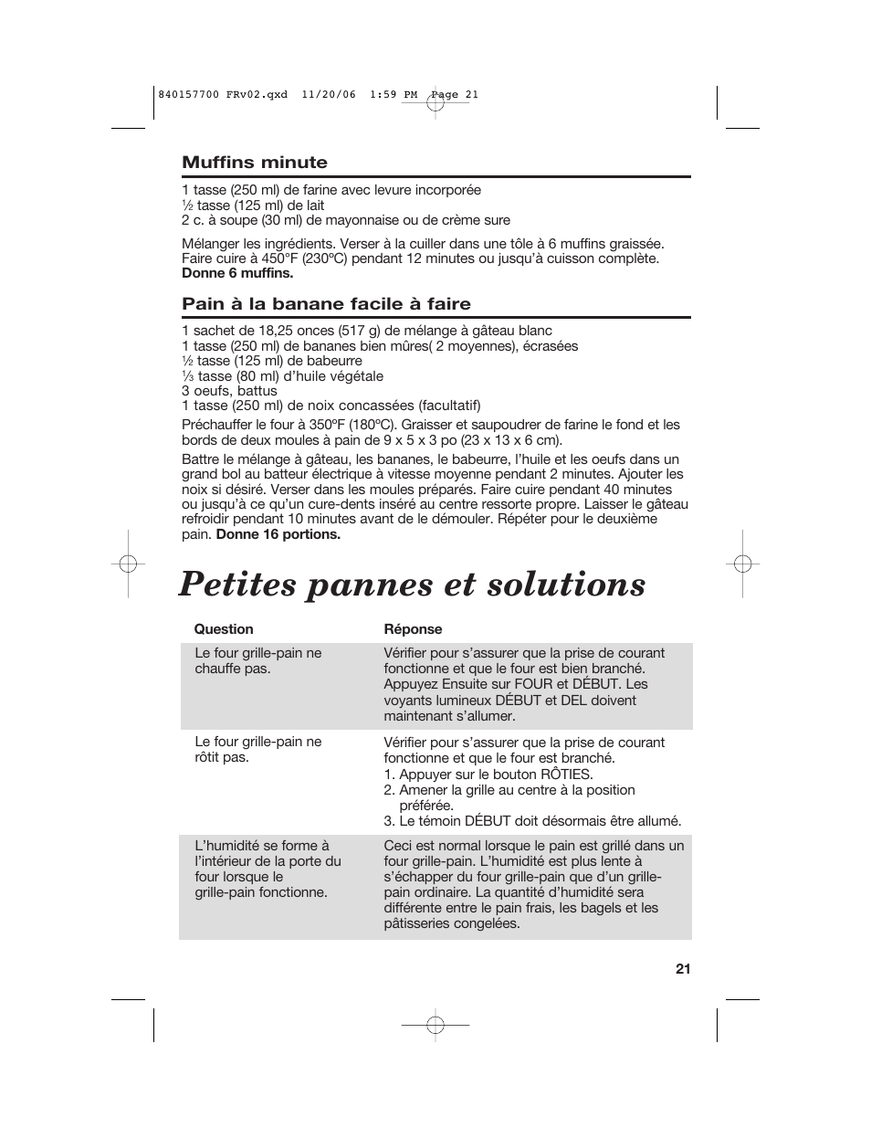 Petites pannes et solutions | Hamilton Beach 31150C User Manual | Page 21 / 36
