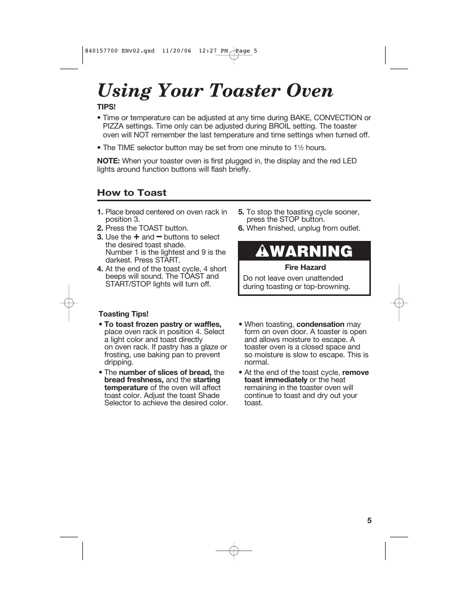 Using your toaster oven, Wwarning | Hamilton Beach 31150C User Manual | Page 5 / 36