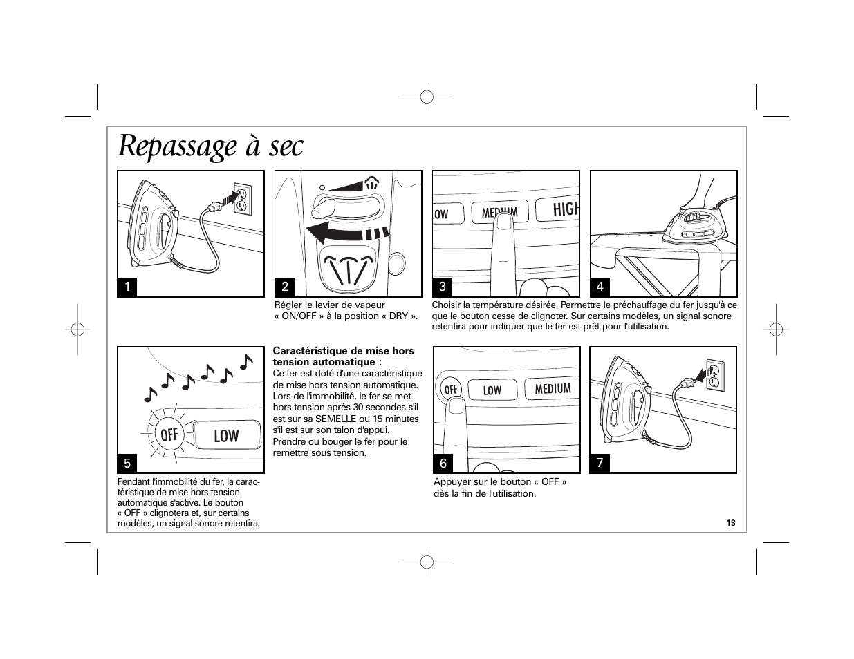 Repassage à sec | Hamilton Beach Easy Touch Iron User Manual | Page 13 / 32