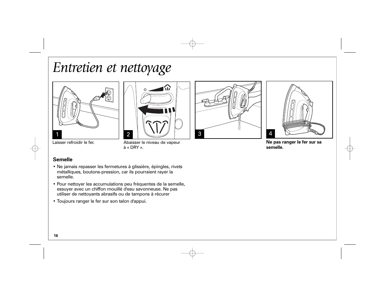 Entretien et nettoyage | Hamilton Beach Easy Touch Iron User Manual | Page 16 / 32