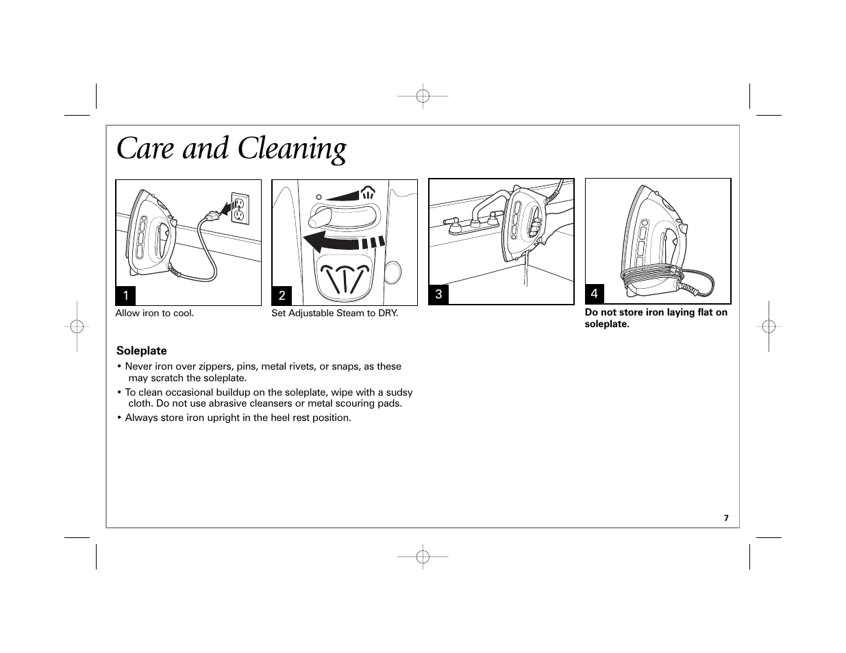 Care and cleaning | Hamilton Beach Easy Touch Iron User Manual | Page 7 / 32