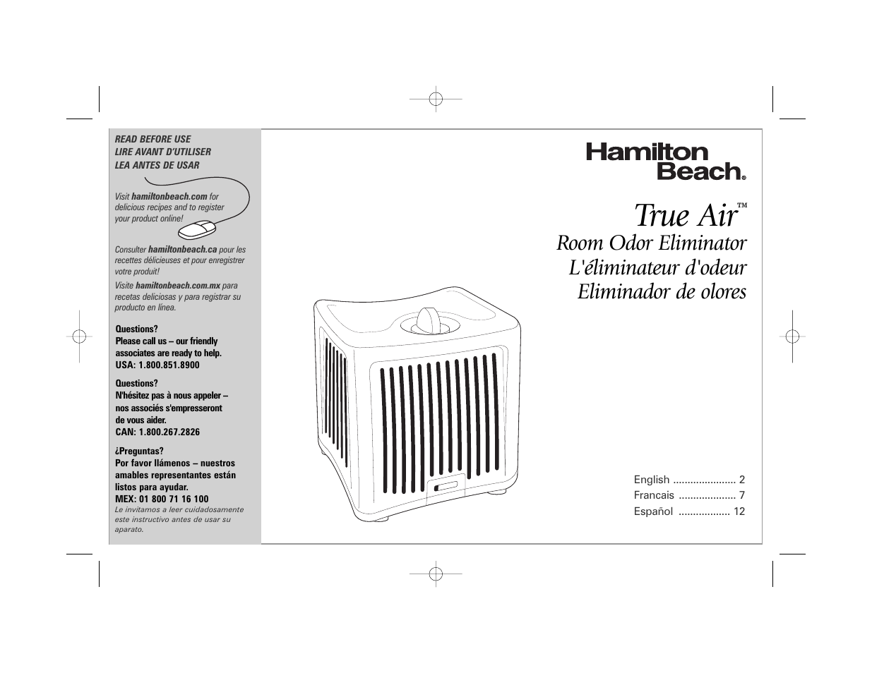 Hamilton Beach TrueAir User Manual | 20 pages