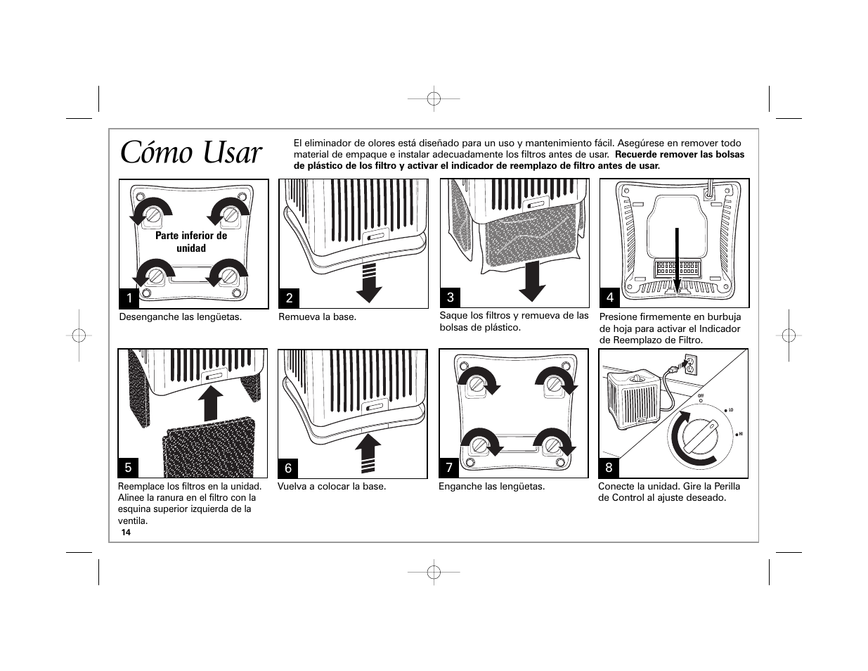 Cómo usar | Hamilton Beach TrueAir User Manual | Page 14 / 20