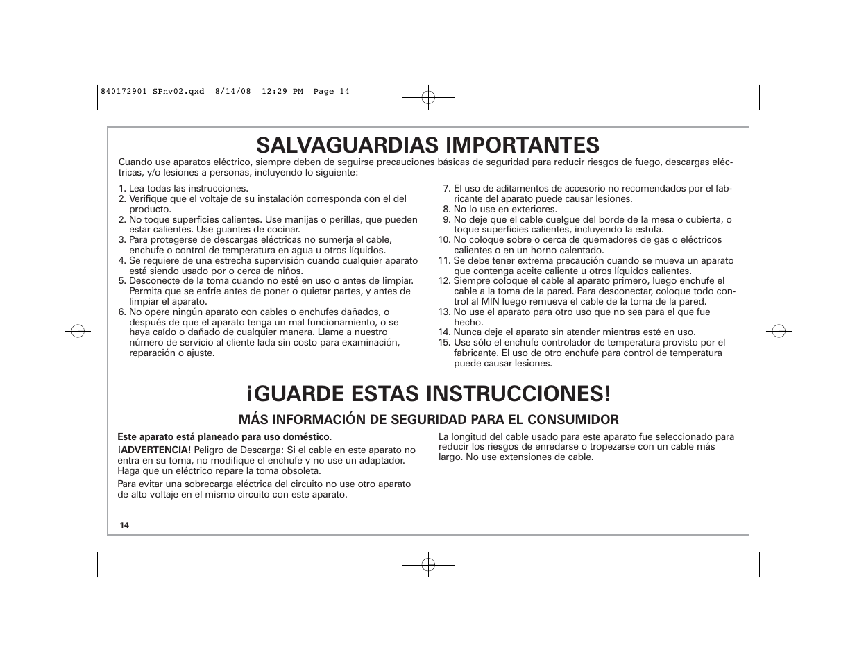 Hamilton Beach 38540C SK03 120 V~ 60 Hz 1500 W User Manual | Page 14 / 20