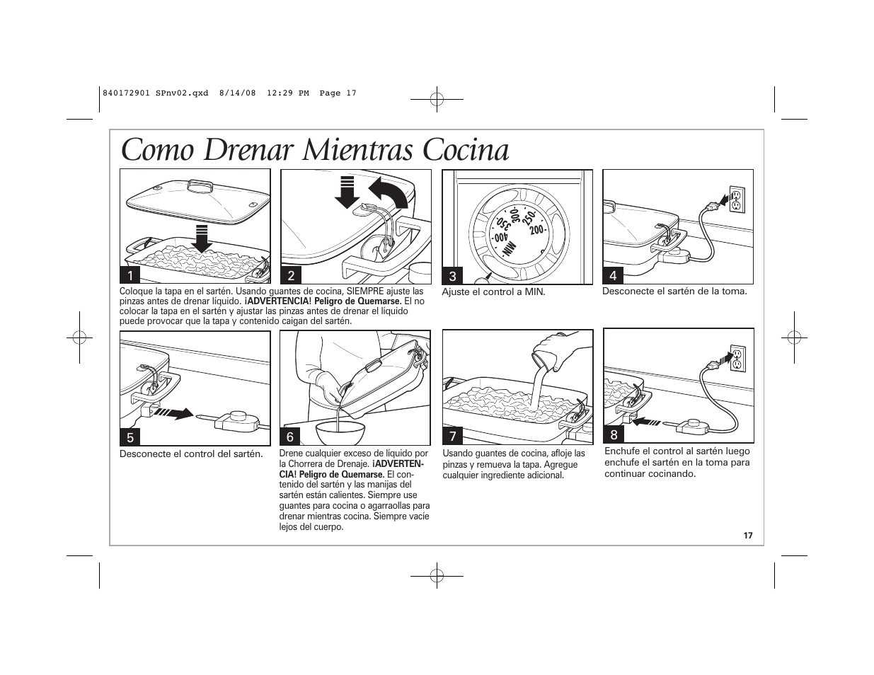 Como drenar mientras cocina | Hamilton Beach 38540C SK03 120 V~ 60 Hz 1500 W User Manual | Page 17 / 20