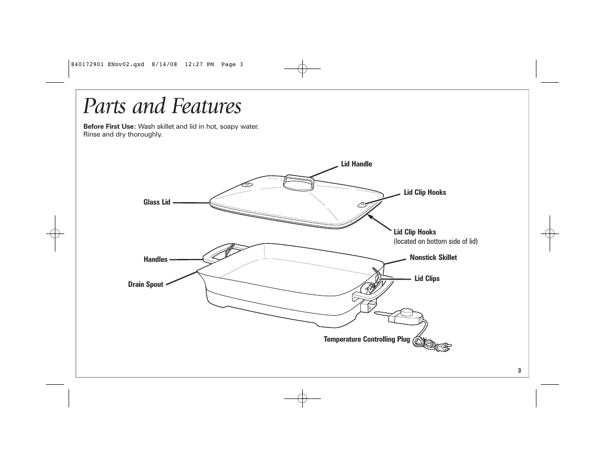Parts and features | Hamilton Beach 38540C SK03 120 V~ 60 Hz 1500 W User Manual | Page 3 / 20