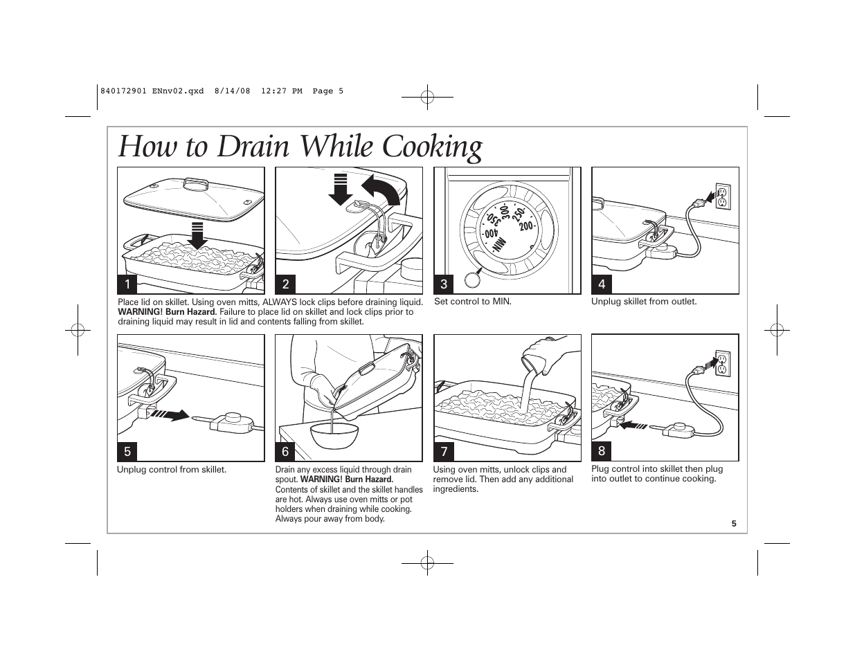 How to drain while cooking | Hamilton Beach 38540C SK03 120 V~ 60 Hz 1500 W User Manual | Page 5 / 20