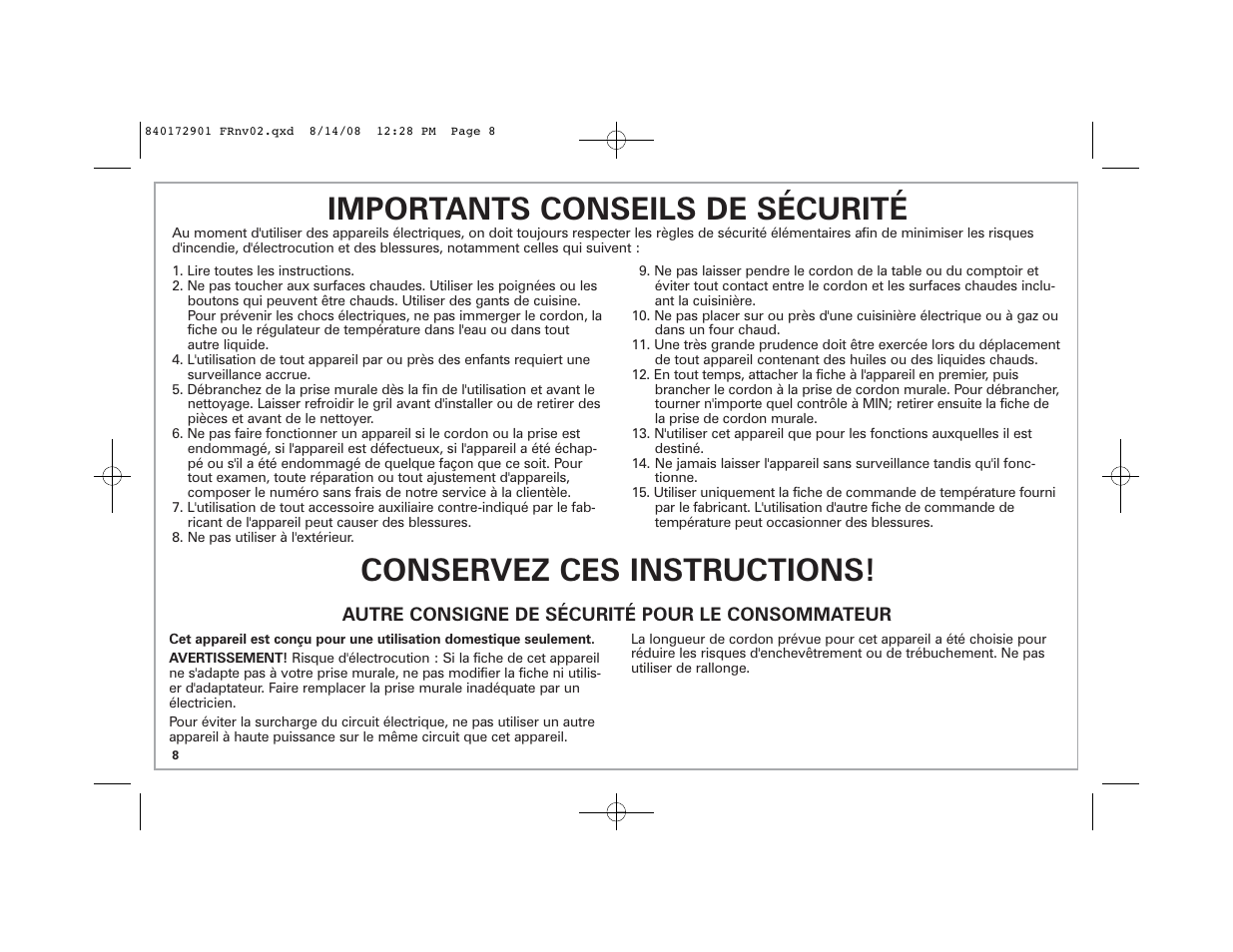 Hamilton Beach 38540C SK03 120 V~ 60 Hz 1500 W User Manual | Page 8 / 20