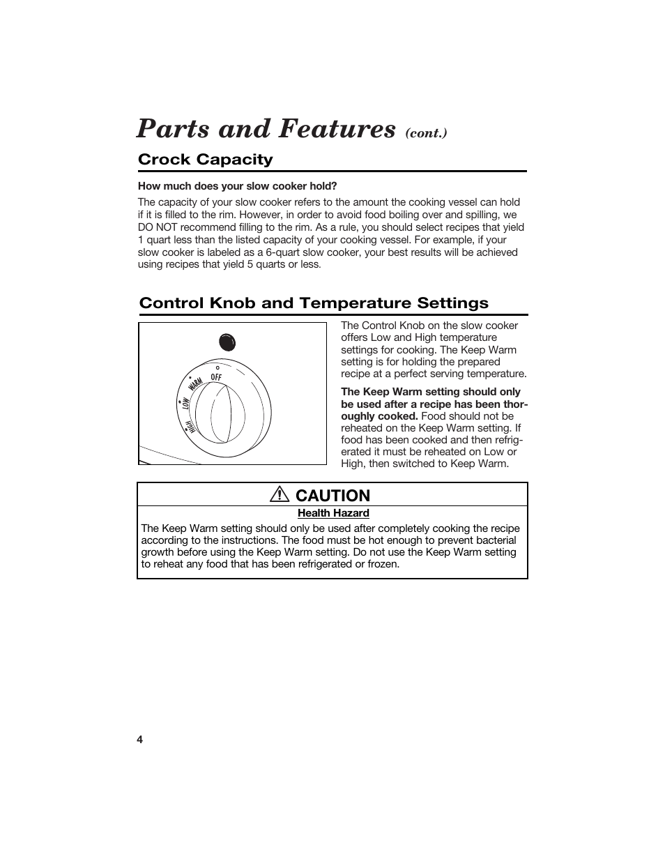 Parts and features, Caution | Hamilton Beach 840133300 User Manual | Page 4 / 13