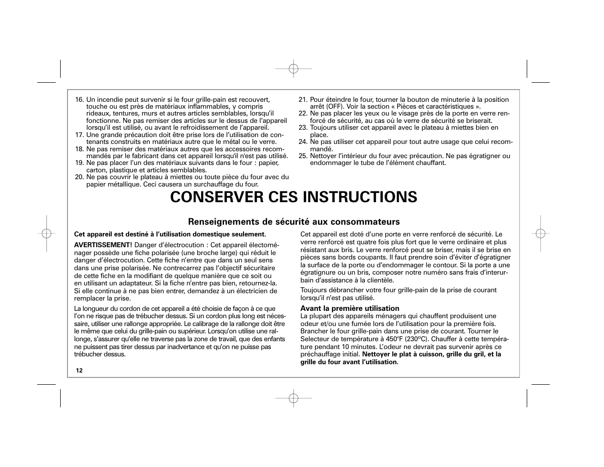 Conserver ces instructions | Hamilton Beach 31507 User Manual | Page 12 / 32