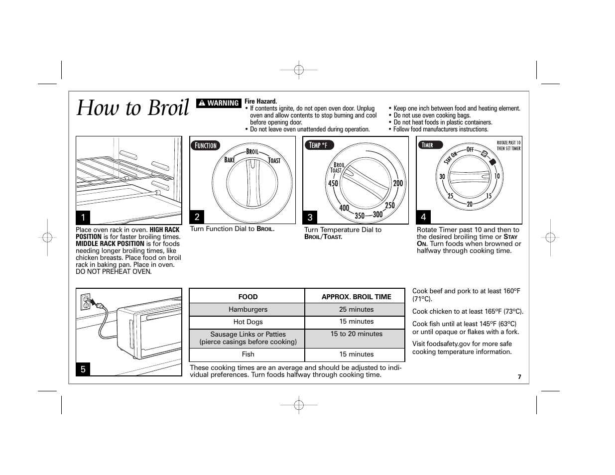 How to broil | Hamilton Beach 31507 User Manual | Page 7 / 32