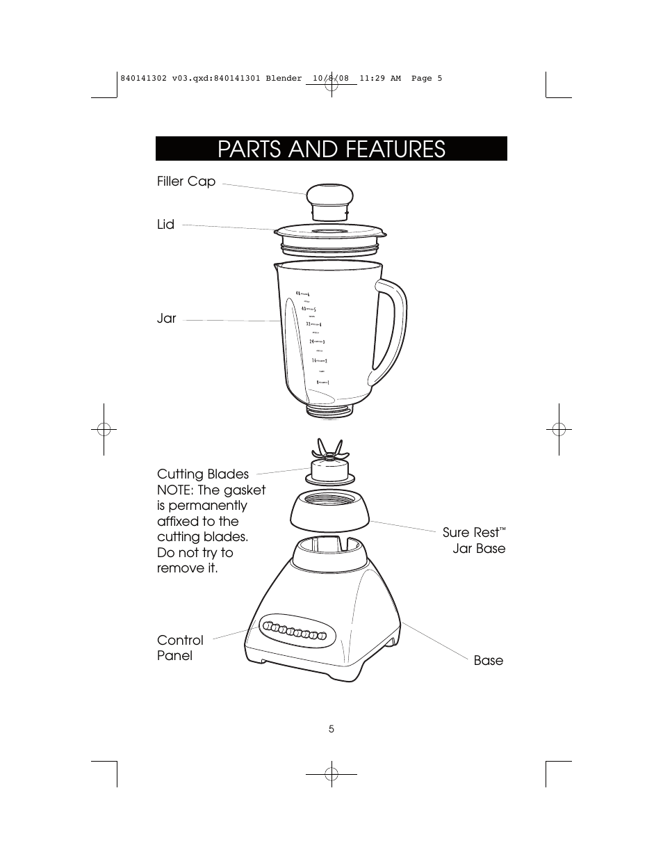 Parts and features | Hamilton Beach 840141302 User Manual | Page 5 / 16