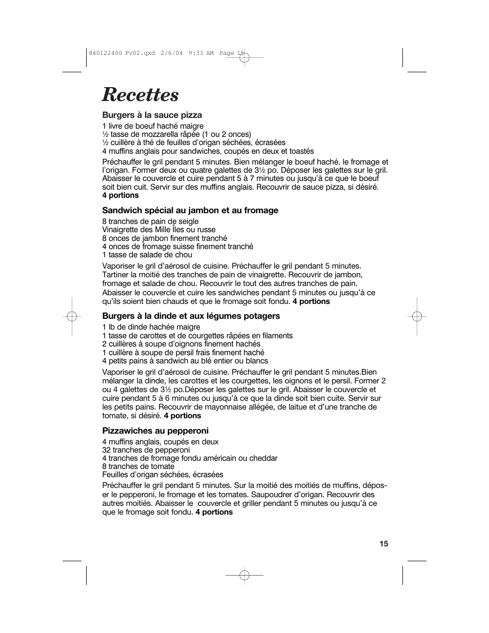 Recettes | Hamilton Beach 25326C User Manual | Page 15 / 24