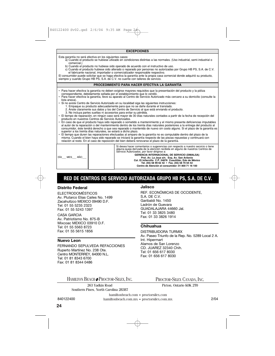 Hamilton Beach 25326C User Manual | Page 24 / 24